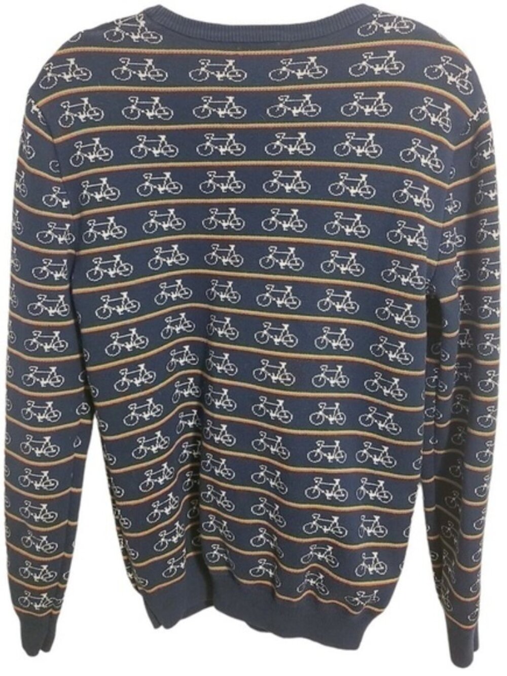 Forever 21 Men | Navy Bicycle Print & Striped Crewneck Sweater (Size Medium) - Picture 12 of 12